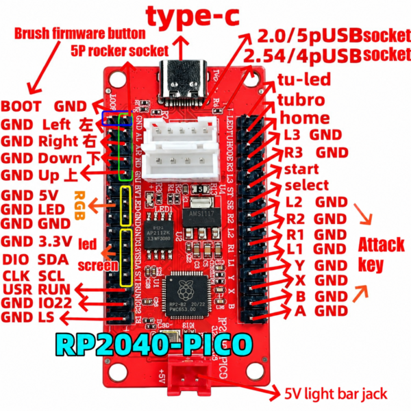 Board_3 RP2040-PICO Zero Delay Fighting Board