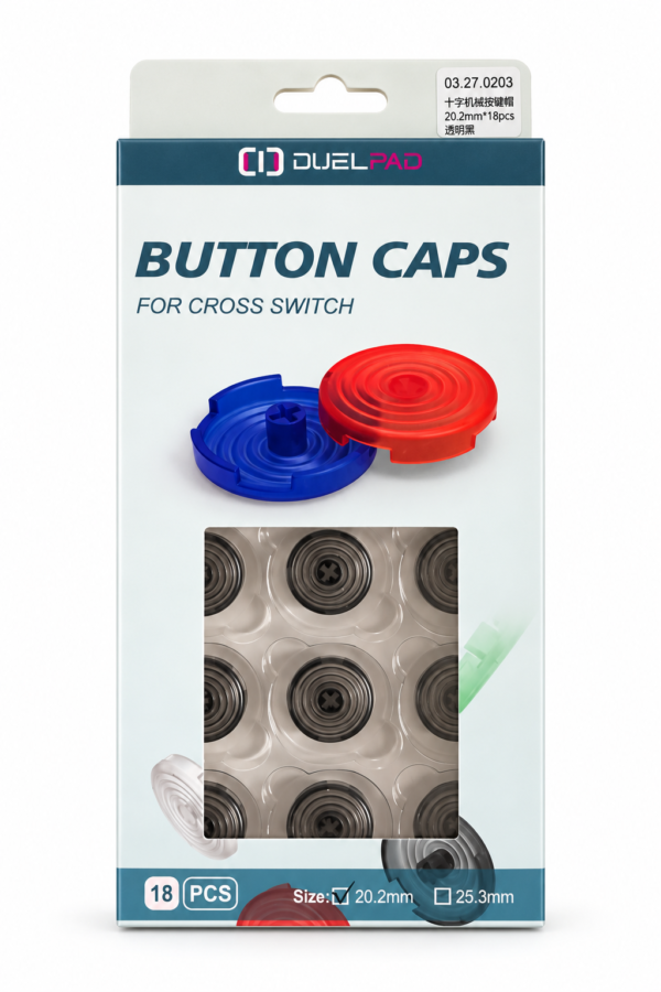 ButtonCap_20mm_Black Duelpad Button Caps 20mm — Black (Pack of 18)