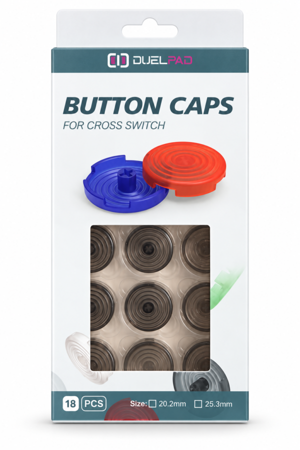 DualPad_ButtonCaps_25.3mm_Black Duelpad Button Caps 25mm — Black (Pack of 18)