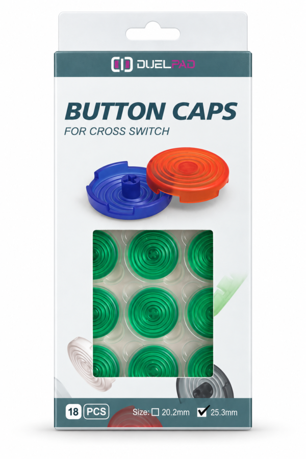 DualPad_ButtonCaps_25.3mm_Green Duelpad Button Caps 25mm — Green (Pack of 18)