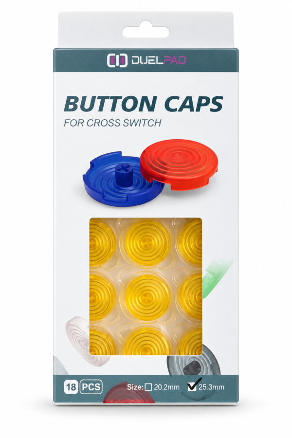 DualPad_ButtonCaps_25.3mm_Yellow Duelpad Button Caps 25mm — Yellow (Pack of 18)