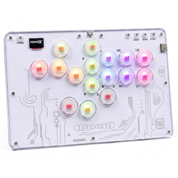 Fravex 16-Key Leverless Arcade Controller — White (Acrylic)
