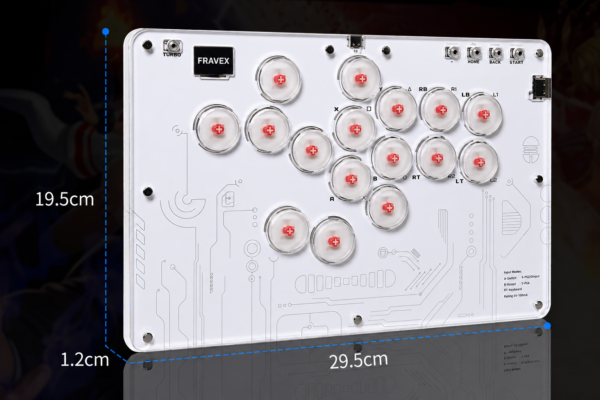 Fravex 16-Key Leverless Arcade Controller — White (Acrylic)