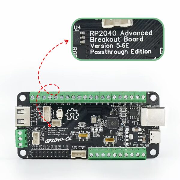 GP2040-CE RP2040 Advanced Breakout Board — Fighting Board (Passthrough Edition)