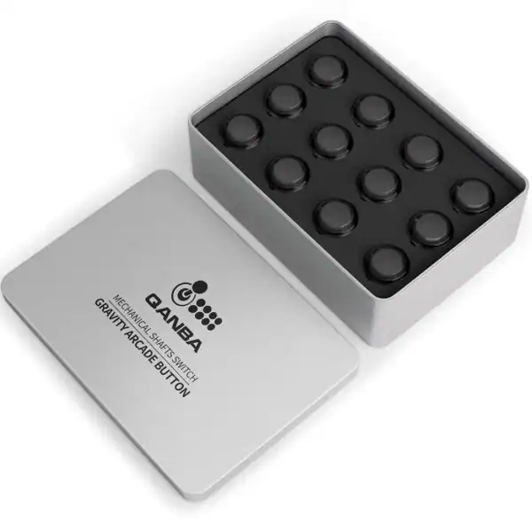 Qanba Gravity KS 24mm Silent Mechanical Pushbutton — Clear Black (12-Piece Boxed Set)