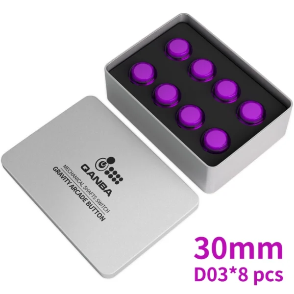 Qanba Gravity KS 30mm Silent Mechanical Pushbutton — Clear Purple (8-Piece Boxed Set)